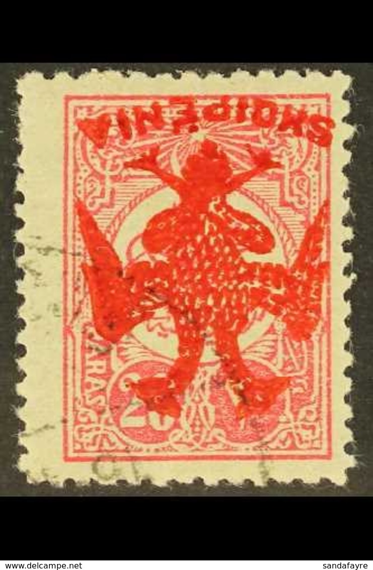 1913 20c Rose Carmine, Overprinted "Eagle" In Red, Variety "overprint Inverted", SG 6 Pl II Variety (Mi 6x Var), Very Fi - Albanien