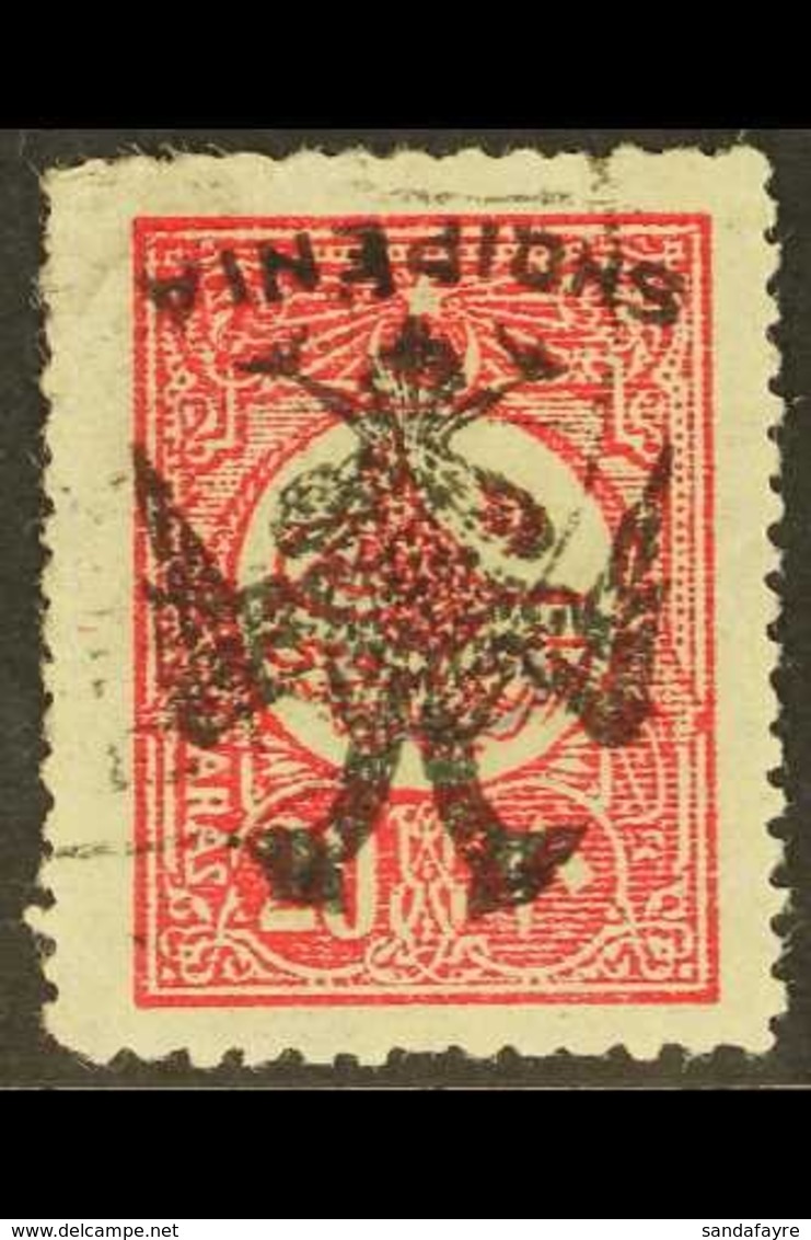 1913 20pa Rose Carmine, Pl II, Overprinted Bihe And Subsequently "Eagle" In Black, Variety "overprint Inverted", SG 13va - Albanien