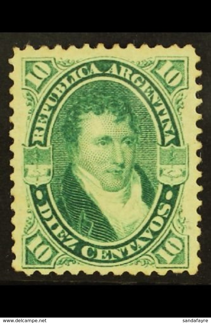 1873 10c Green Belgrano LAID PAPER (Scott 27, SG 29a), Mint, Good Centering, Very Fresh Colour. For More Images, Please  - Autres & Non Classés