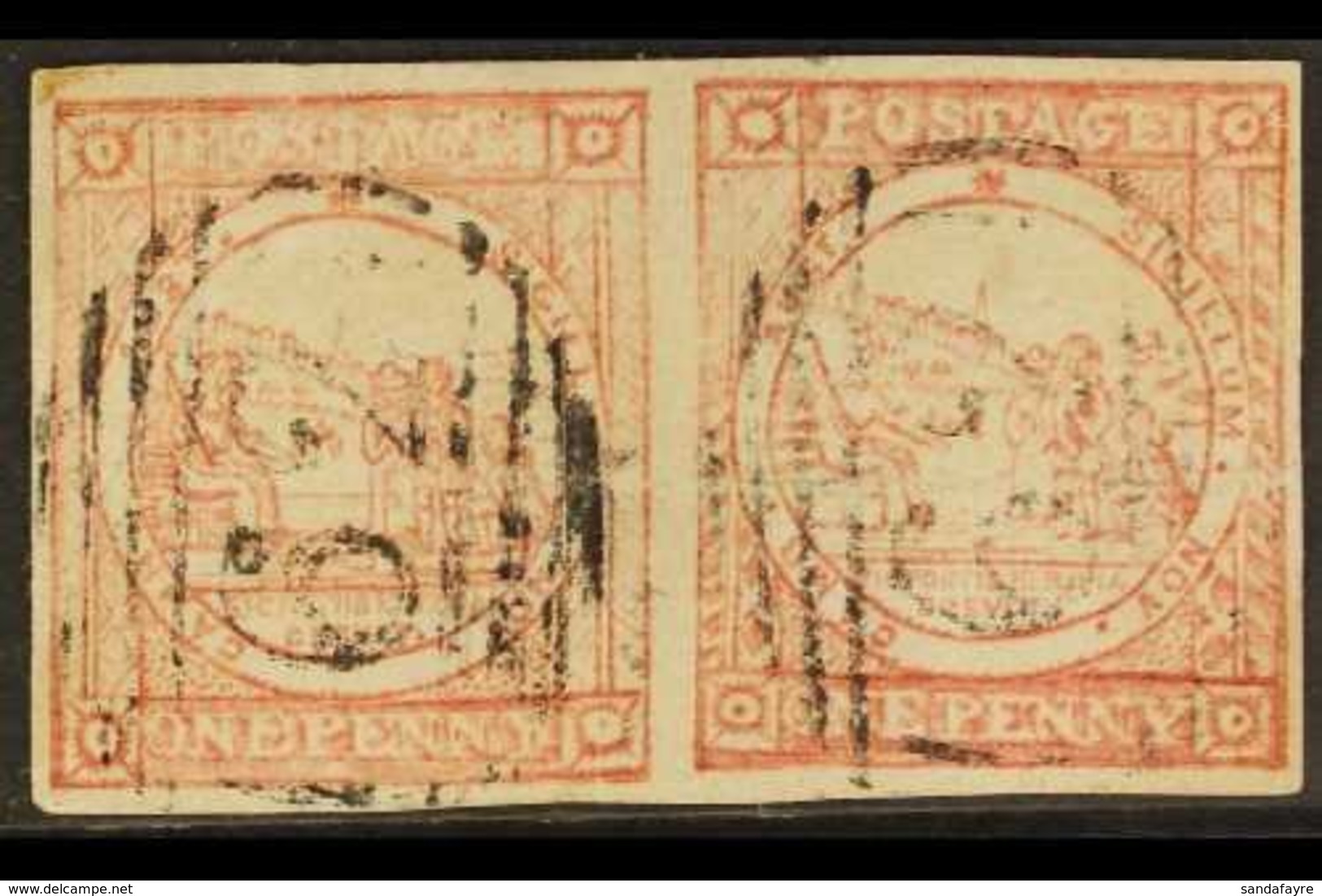 NEW SOUTH WALES 1850 1d Reddish Rose Sydney View, Plate 1, SG 3, An Attractive Horizontal Pair With Four Margins And Cle - Otros & Sin Clasificación