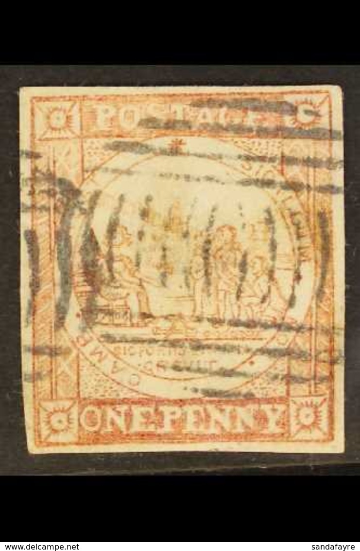 NEW SOUTH WALES 1850 1d Brownish Red Sydney View, Plate I, SG 4, Four Good Margins And Neat Barred Cancel, Very Small Th - Andere & Zonder Classificatie