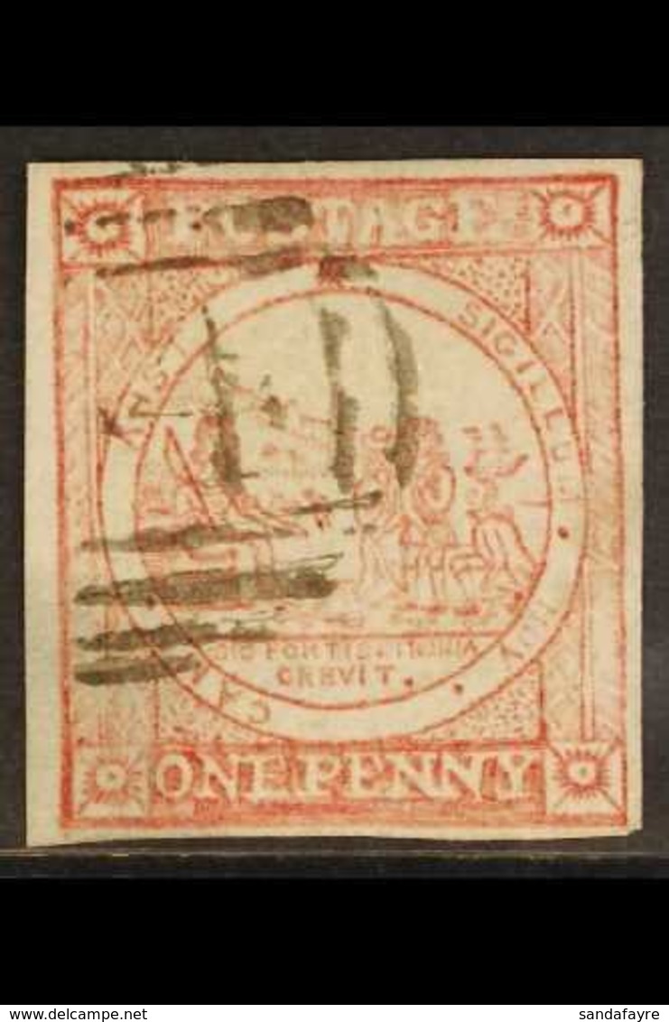 NEW SOUTH WALES 1850 1d Dull Lake On Bluish Paper, Sydney View Plate I, SG 6, Four Margins And Light Part Numeral Cancel - Other & Unclassified