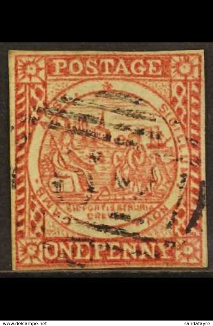 NEW SOUTH WALES 1850 1d Dull Carmine Sydney View Plate II, SG 8, Four Clear Margins And Neat Barred Cancel, Small Corner - Andere & Zonder Classificatie