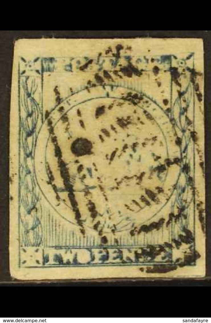 NEW SOUTH WALES 1850 2d Dull Blue Sydney View, Plate I Later Impression, SG 18, Good To Huge Margins And Neat Barred Can - Otros & Sin Clasificación