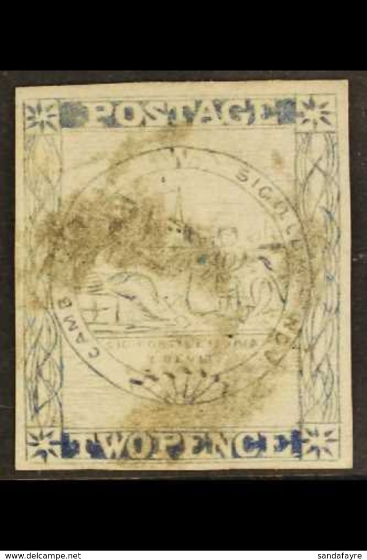 NEW SOUTH WALES 1850 2d Ultramarine Sydney View Plate III, Double Lines On Bale, SG 30c, Four Margins And Lightly Cancel - Andere & Zonder Classificatie