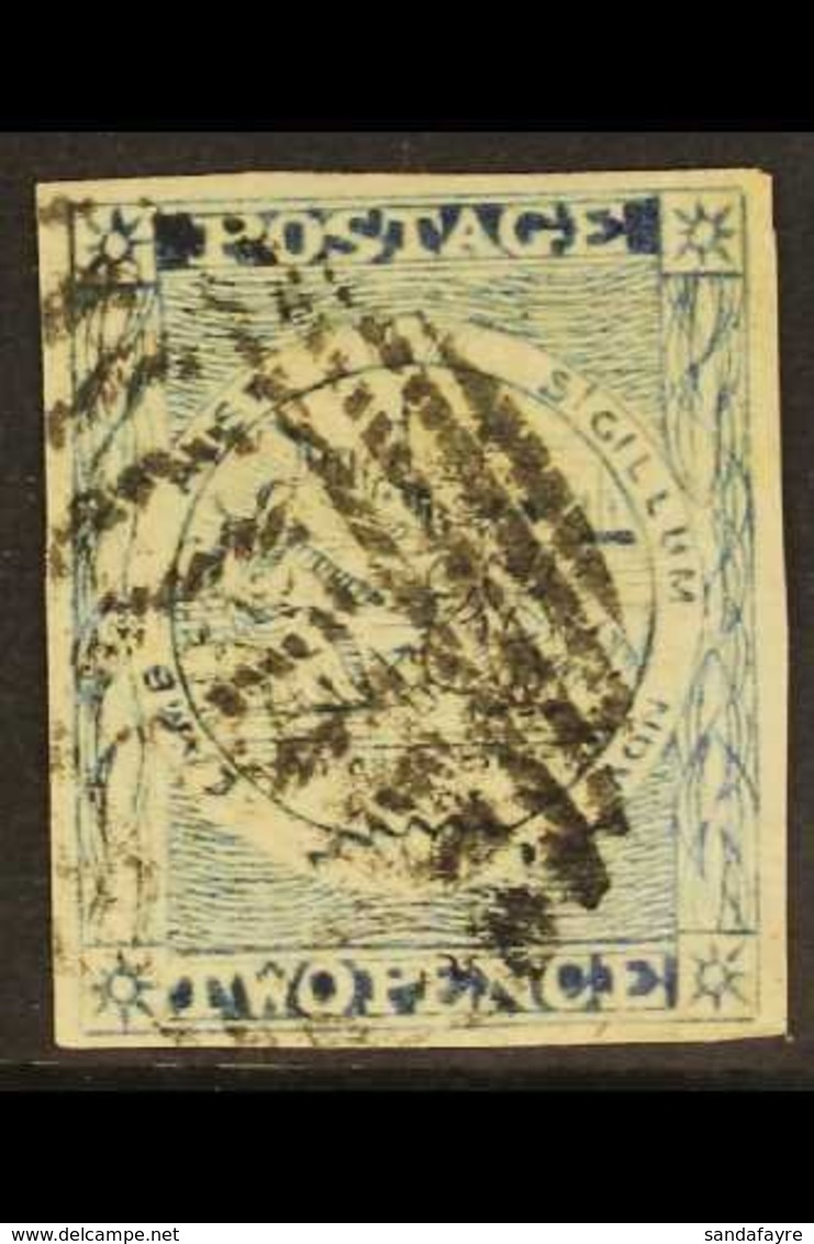 NEW SOUTH WALES 1851 2d Ultramarine Sydney View, Plate IV On Laid Paper, SG 34, Four Margins And Neat Barred Cancel.  Fo - Autres & Non Classés