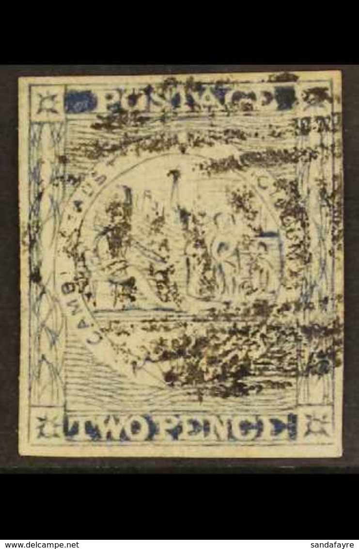 NEW SOUTH WALES 1851 2d Ultramarine Sydney View, Plate V, SG 36, Four Margins And Neat Barred Cancel. For More Images, P - Sonstige & Ohne Zuordnung