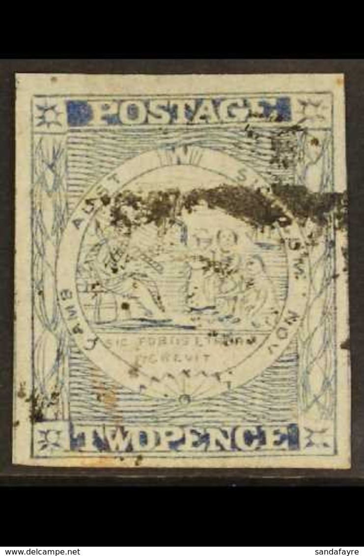 NEW SOUTH WALES 1851 2d Dull Blue Sydney View Plate V, Pick And Shovel Omitted, SG 37a, Four Margins And Light Cancel. F - Andere & Zonder Classificatie