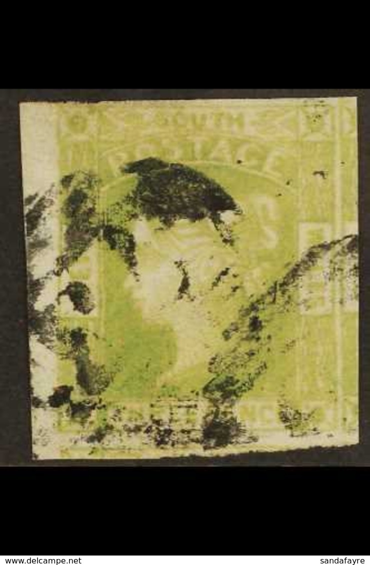 NEW SOUTH WALES 1852 3d Dull Yellow-green Laureated, SG 67, Clear To Large Margins Showing Part Of Adjoining Stamp At Ri - Other & Unclassified