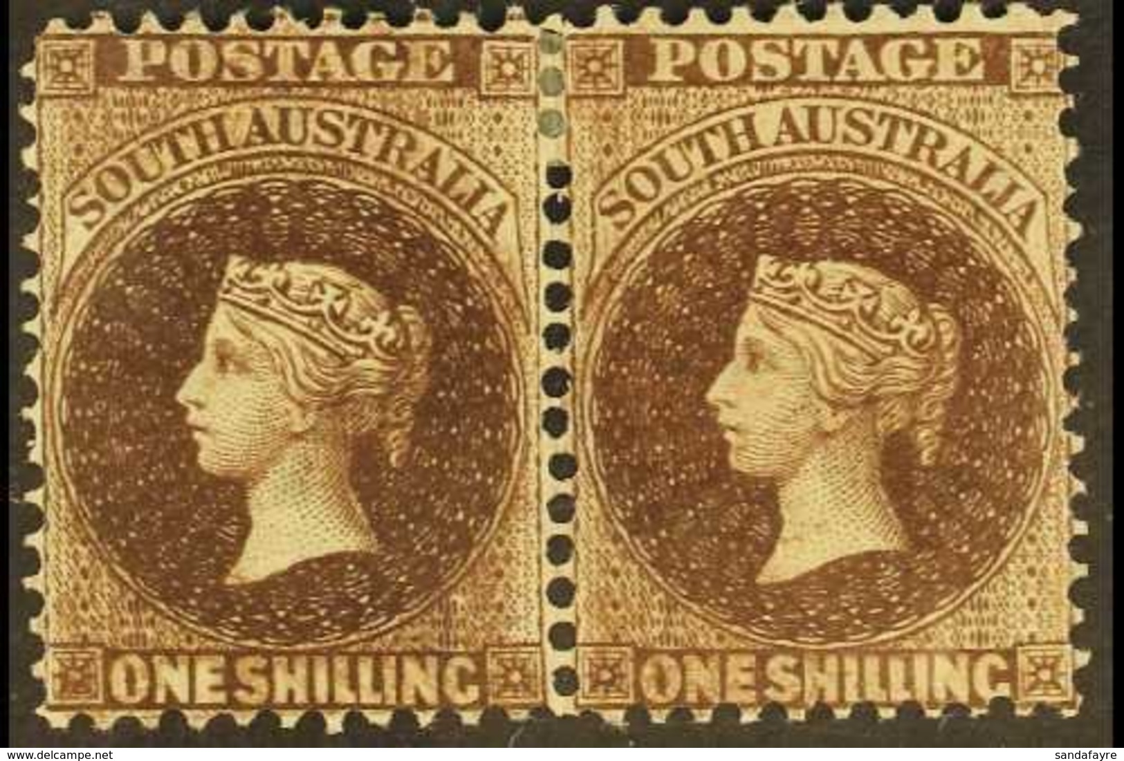 SOUTH AUSTRALIA 1868-79 1s Dark Red Brown (p11½-12½), SG 82, Fine Mint Pair With Partial Double Print To Left Stamp. Lov - Otros & Sin Clasificación