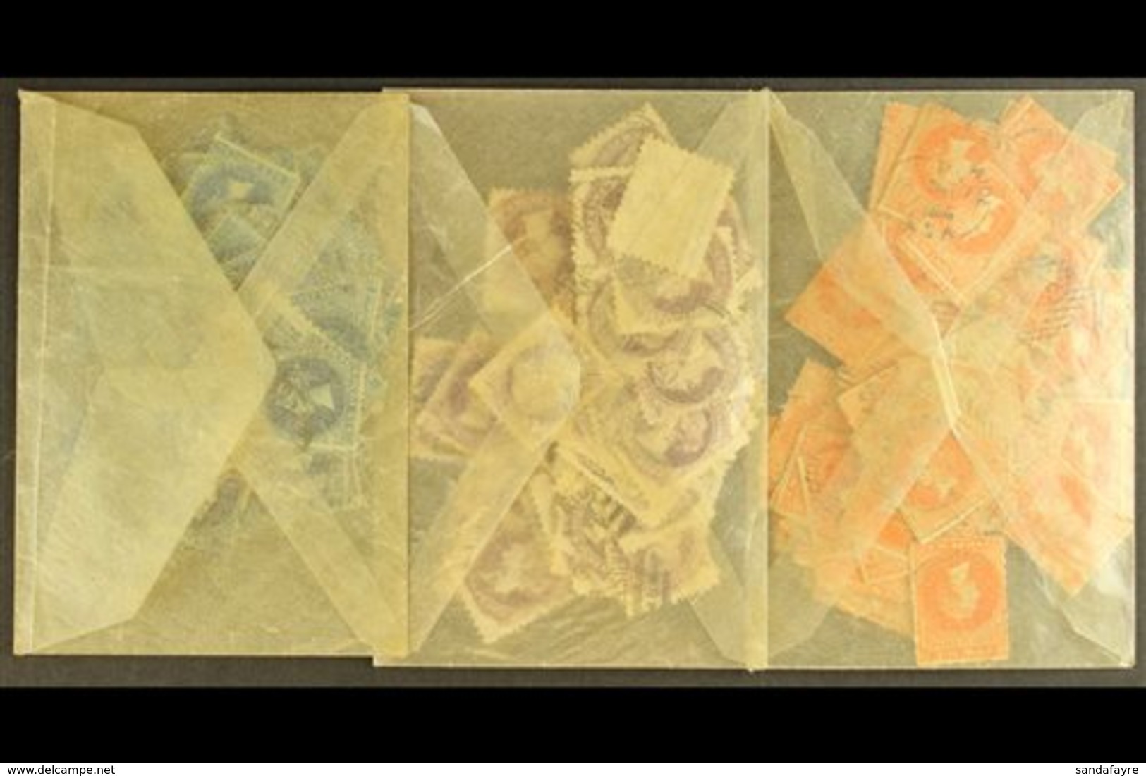 SOUTH AUSTRALIA 1860-1870 INTERESTING USED HOARD With Many Shades & Postmark Interest In Three Old Glassine Packets, Inc - Andere & Zonder Classificatie