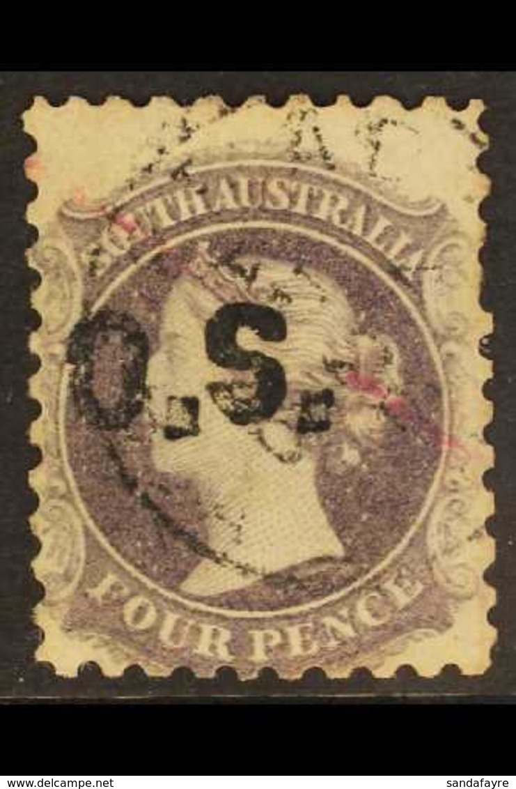 SOUTH AUSTRALIA OFFICIAL 1874 4d Dull Purple, Perf. 10, SG O1, Fine Cds Used, Scarce Issue. For More Images, Please Visi - Other & Unclassified
