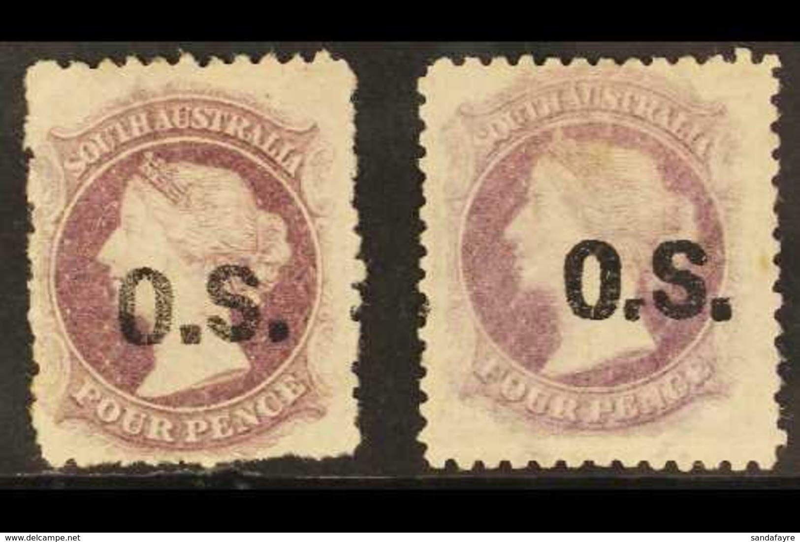 SOUTH AUSTRALIA OFFICIAL 1876-85 4d Deep Mauve, SG O24, Two Very Distinct Shades, Fresh Mint, One With Small Hinge Thin. - Autres & Non Classés