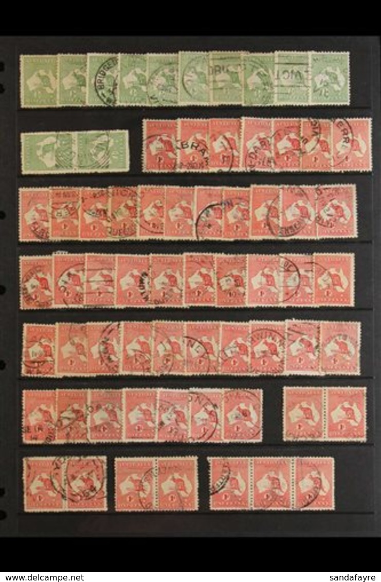 1913-1945 KANGAROOS. USED ACCUMULATION With Shades, Die Types, Watermark Changes, Pairs, Strips And Postmark Interest On - Other & Unclassified