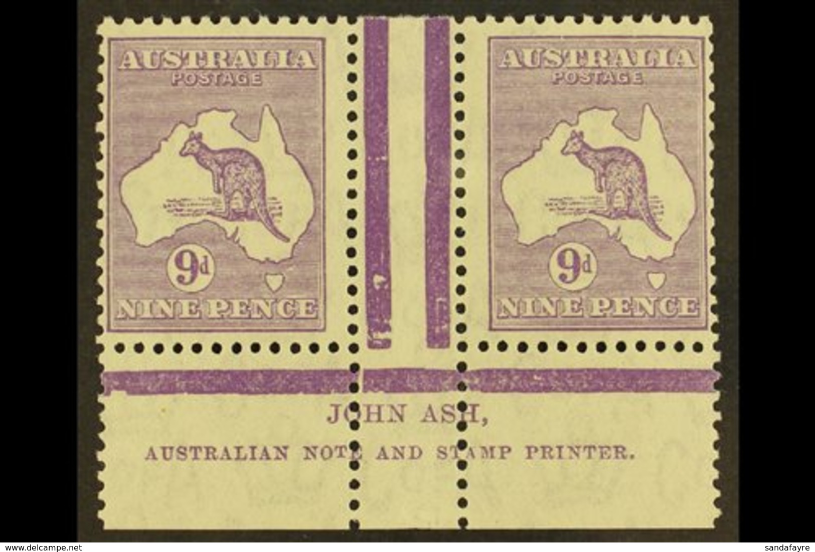 1932 9d Violet Roo (SG 133), ASH IMPRINT PAIR, Plate 3 - First State, BW 29z, Mint (stamps Never Hinged). For More Image - Andere & Zonder Classificatie