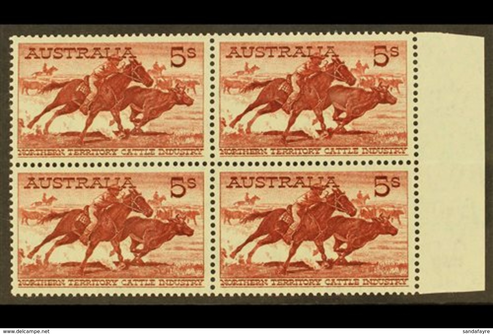 1959-64 5s Red Brown On White Paper, SG 327a, Never Hinged Mint Marginal Block Of 4 (1 Block Of 4) For More Images, Plea - Sonstige & Ohne Zuordnung
