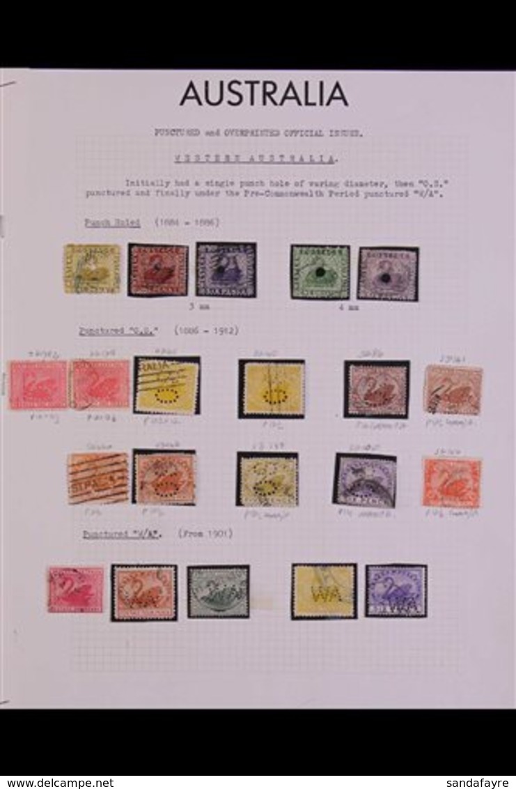 AUSTRALIAN STATES OFFICIAL PERFINS & OVERPRINTS 1870's-1960's FASCINATING USED COLLECTION On Leaves, Includes NEW SOUTH  - Sonstige & Ohne Zuordnung