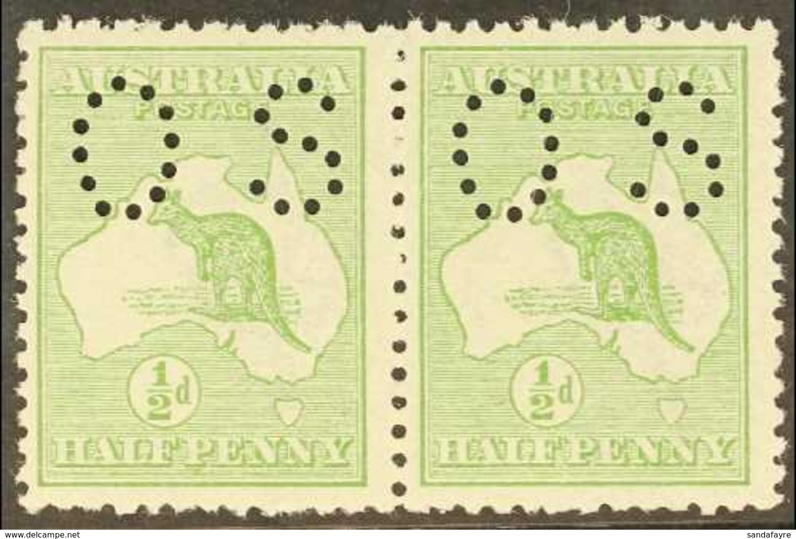 OFFICIAL 1914 ½d Green Roo With "OS" Perfin, SG O16, Never Hinged Mint Horizontal PAIR, Fresh. (2 Stamps) For More Image - Otros & Sin Clasificación