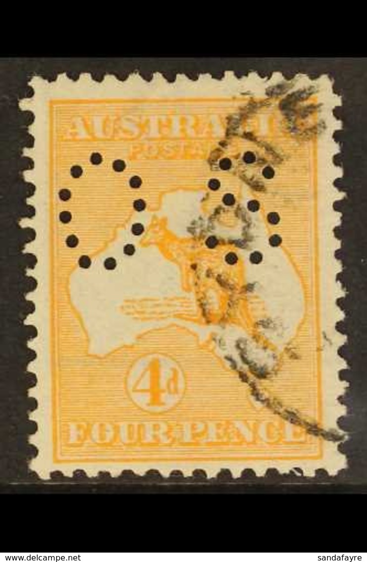 OFFICIAL 1914 4d Orange-yellow Roo Punctured 'OS', SG O21a, Fine Cds Used, Good Centring, With 2009 RPSL Photo-certifica - Other & Unclassified