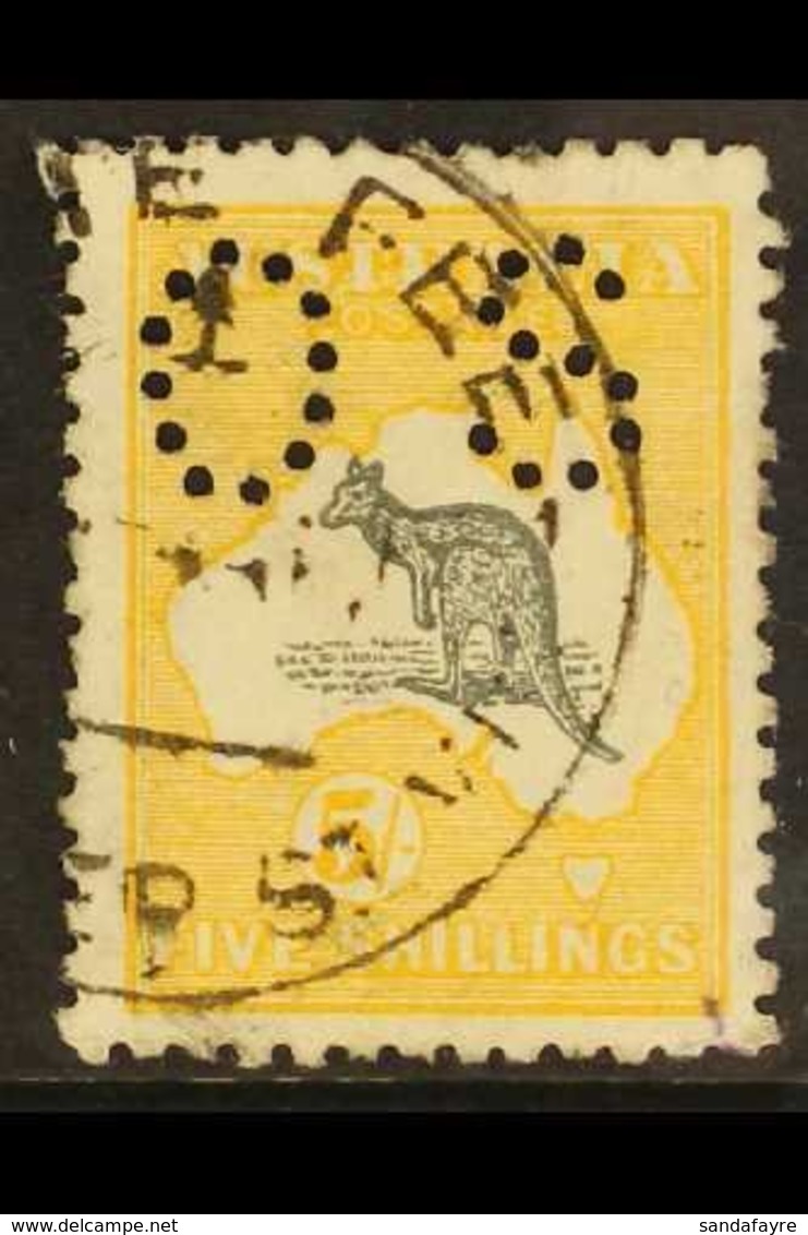 OFFICIAL 1915 5s Grey & Yellow Roo Punctured 'OS', SG O37, Fine Cds Used, Good Centring, Small Mark At Lower Right Corne - Otros & Sin Clasificación