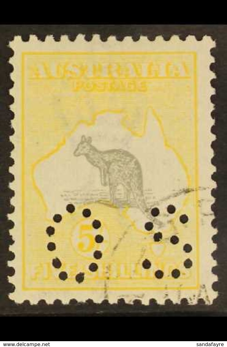 OFFICIAL 1915-28 5s Grey & Yellow Roo Punctured 'OS', SG O50, Superb Cds Used Cancelled To Order, Good Centring, Very Fr - Other & Unclassified