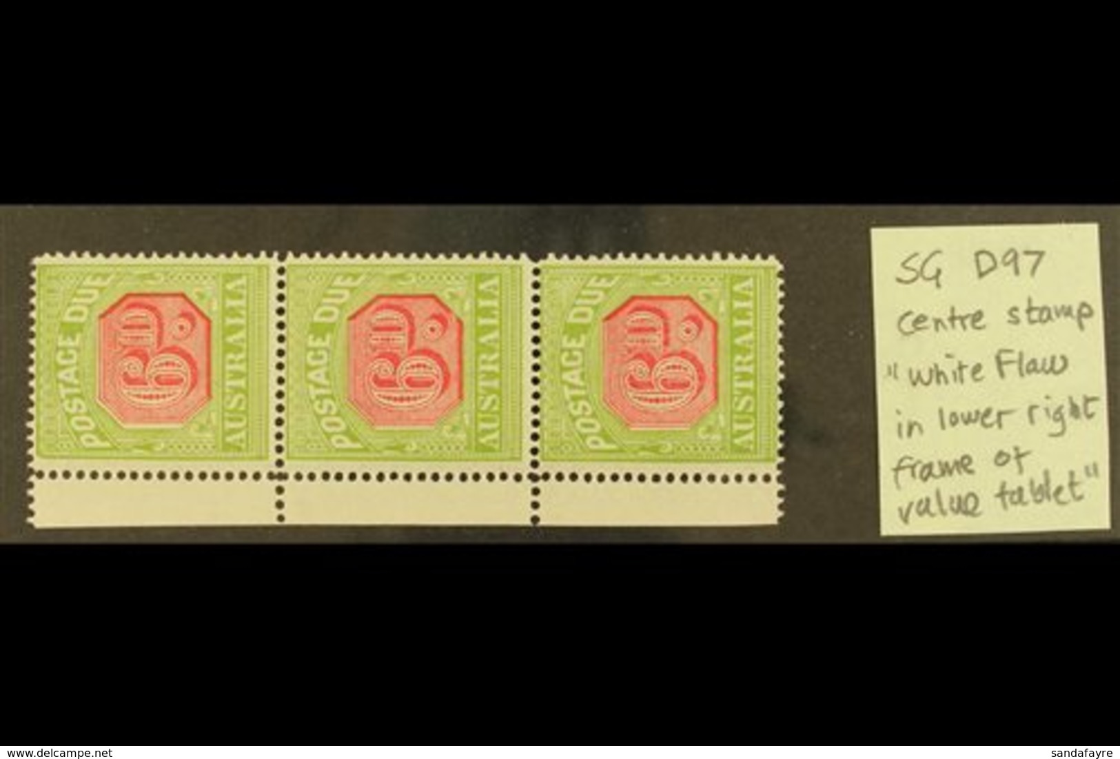 POSTAGE DUES 1922-30 6d Carmine And Yellow-green, SG D97, A Very Fine Left Marginal VERTICAL STRIP OF THREE, The Middle  - Otros & Sin Clasificación