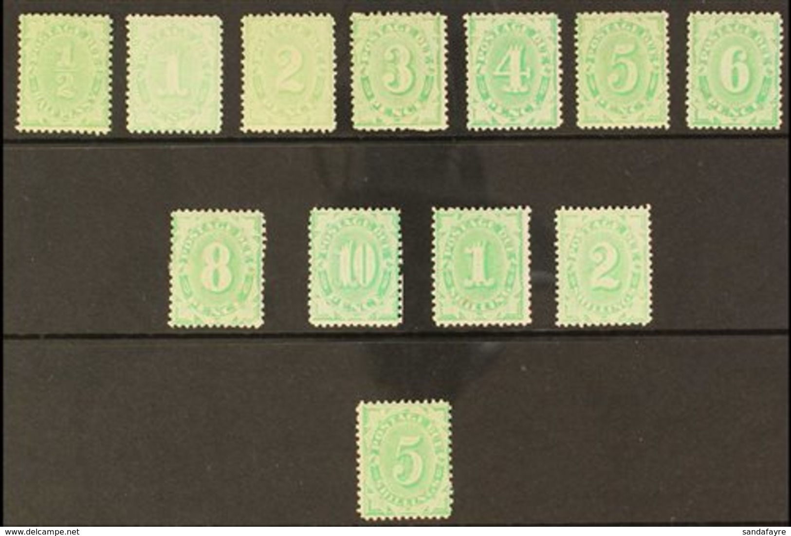 POSTAGE DUES 1902 - 04 ½d To 5s Emerald Green (Filled Space At Foot), Set Complete, SG D13/33, Various Perfs. (12 Stamps - Other & Unclassified