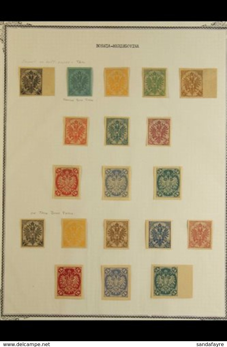BOSNIA AND HERZEGOVINA 1900-01 IMPERF PLATE PROOFS Presented On A Page, Includes All Eleven Values To 5k Printed On Ungu - Otros & Sin Clasificación