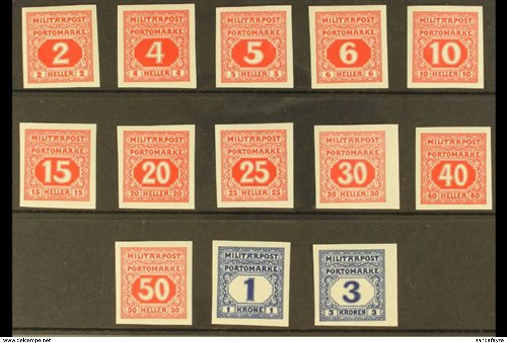 BOSNIA AND HERZEGOVINA POSTAGE DUES 1916-18 Complete IMPERF Set, Michel 14/26 U, Superb Mint, Very Fresh. (13 Stamps) Fo - Andere & Zonder Classificatie