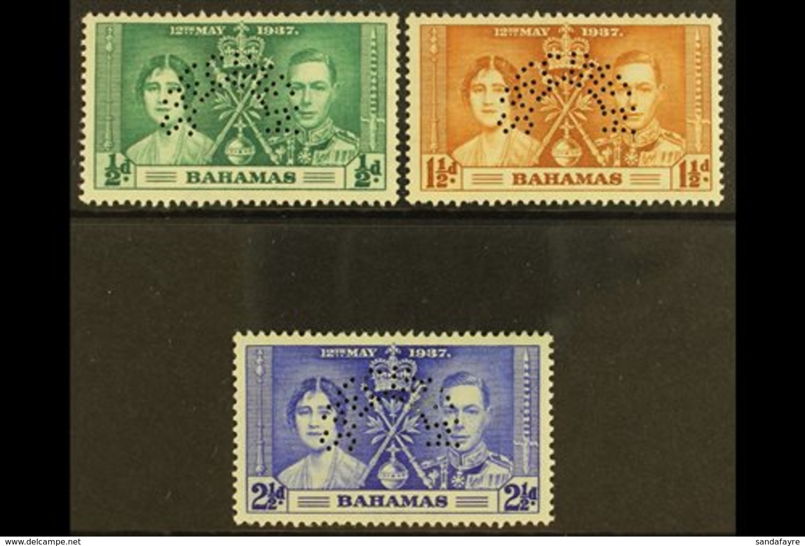 1937 Coronation Set Complete, Perforated "Specimen", SG 146s/8s, Very Fine Mint, Large Part Og. (3 Stamps) For More Imag - Andere & Zonder Classificatie