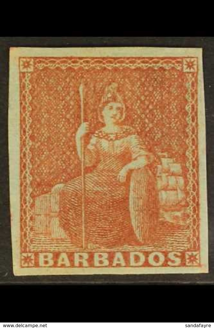 1852 (4d) Brownish Red On Blued Paper, SG 5, Mint Og With Good Margins All Round And Lovely Even Colour. For More Images - Barbados (...-1966)