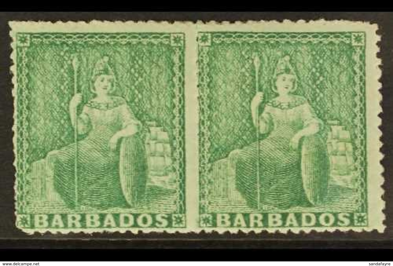 1861 - 70 (½d) Blue Green, No Wmk, Rough Perf 14/16, SG 21a, Very Fine Mint Pair, Large Part Og. For More Images, Please - Barbados (...-1966)