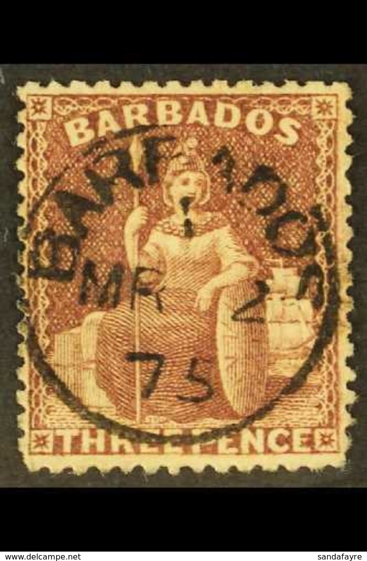 1873 3d Brown-purple, SG 63, Fine Used With Neat Central Cds Cancel. For More Images, Please Visit Http://www.sandafayre - Barbados (...-1966)