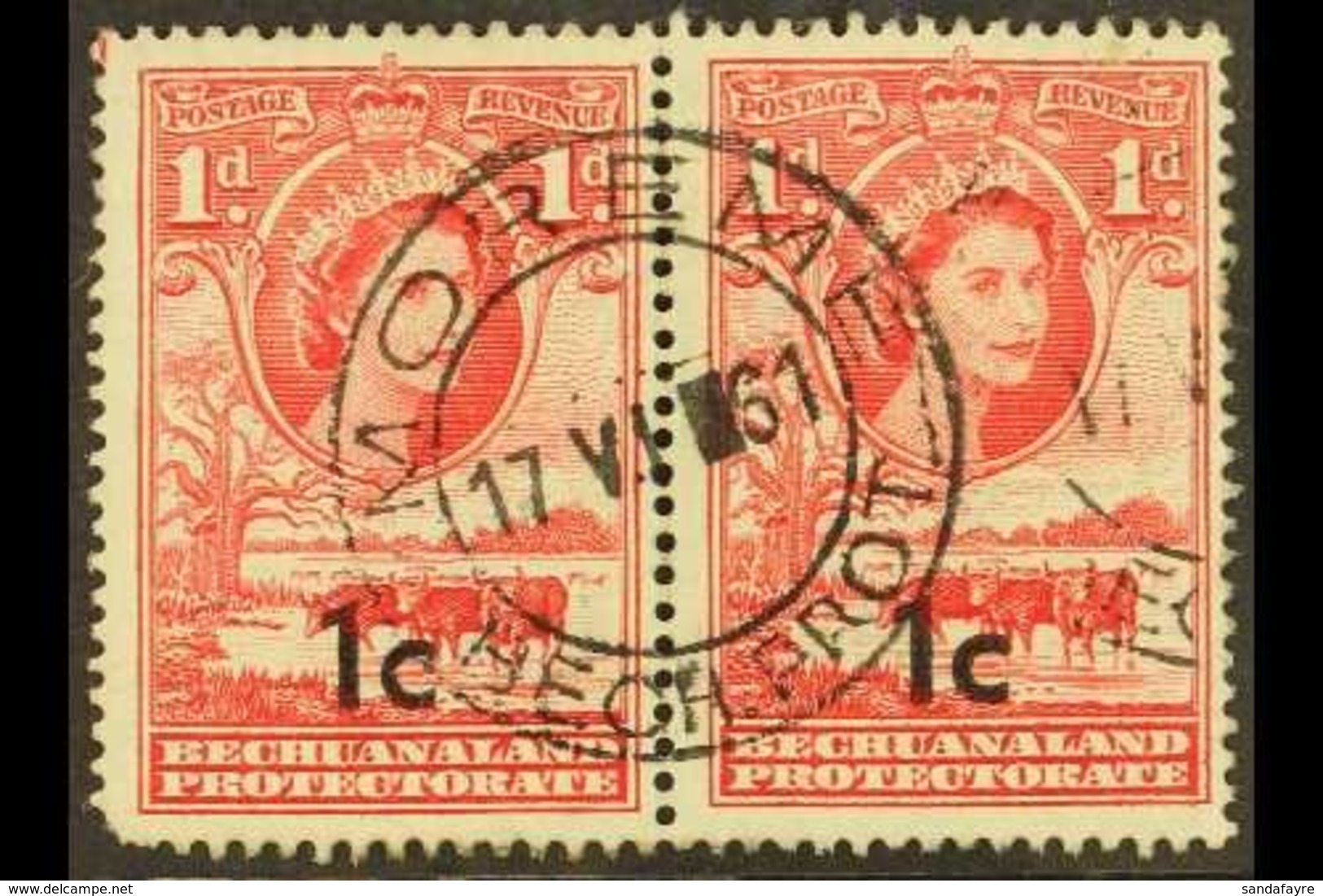POSTMARK 1961 1c On 1d Type I Pair, SG 157, Clear & Full Strike Of MOREME C.d.s., Office Only Open Between 1958-68. For  - Other & Unclassified