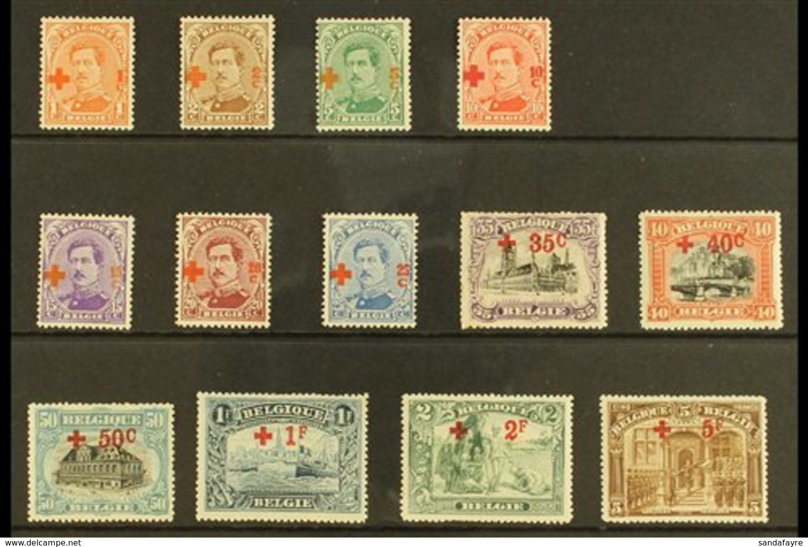 1918 Red Cross Fund Surcharged Set To 5f + 5f, Cob 150/62, SG 222/234, Fine Mint (13 Stamps) For More Images, Please Vis - Otros & Sin Clasificación