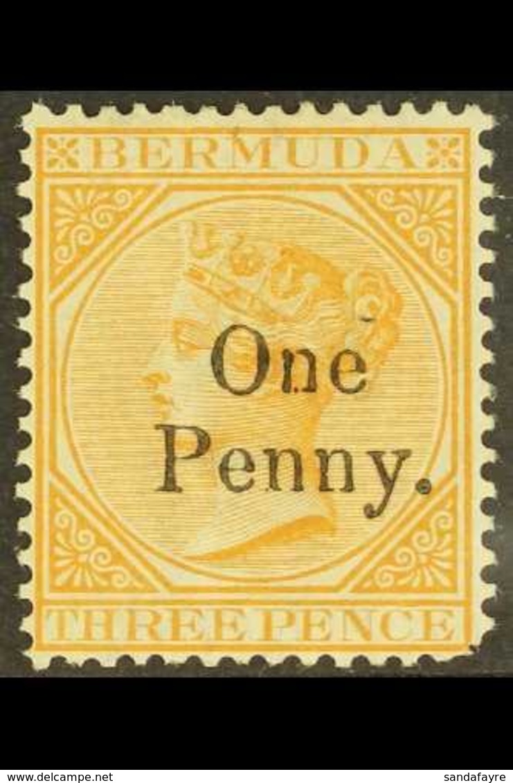 1875 1d On 3d Yellow-buff Surcharge, SG 16, Unused With Traces Of Gum, Light Crease And Pulled Corner Perf, Fresh, Cat £ - Bermudes