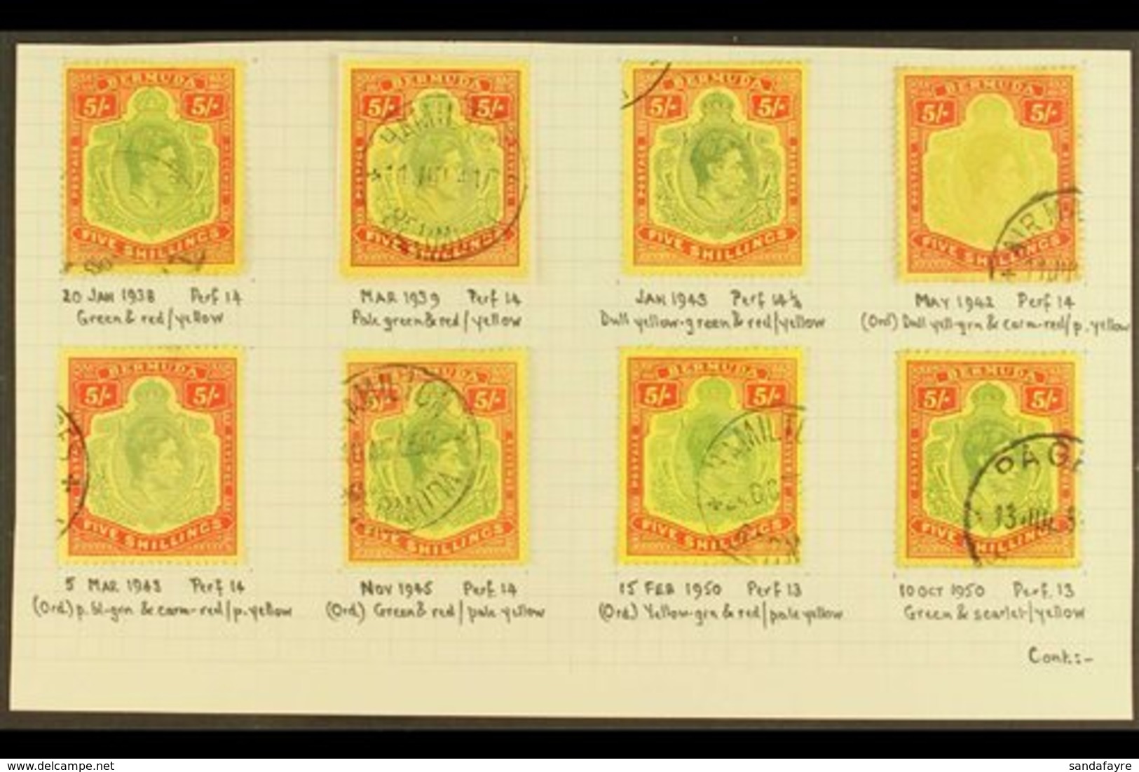 1938-53 5 SHILLING USED KEY PLATE COLLECTION An All Different, Specialized Shade & Perf Collection Of Fine Cds Used "key - Bermudas