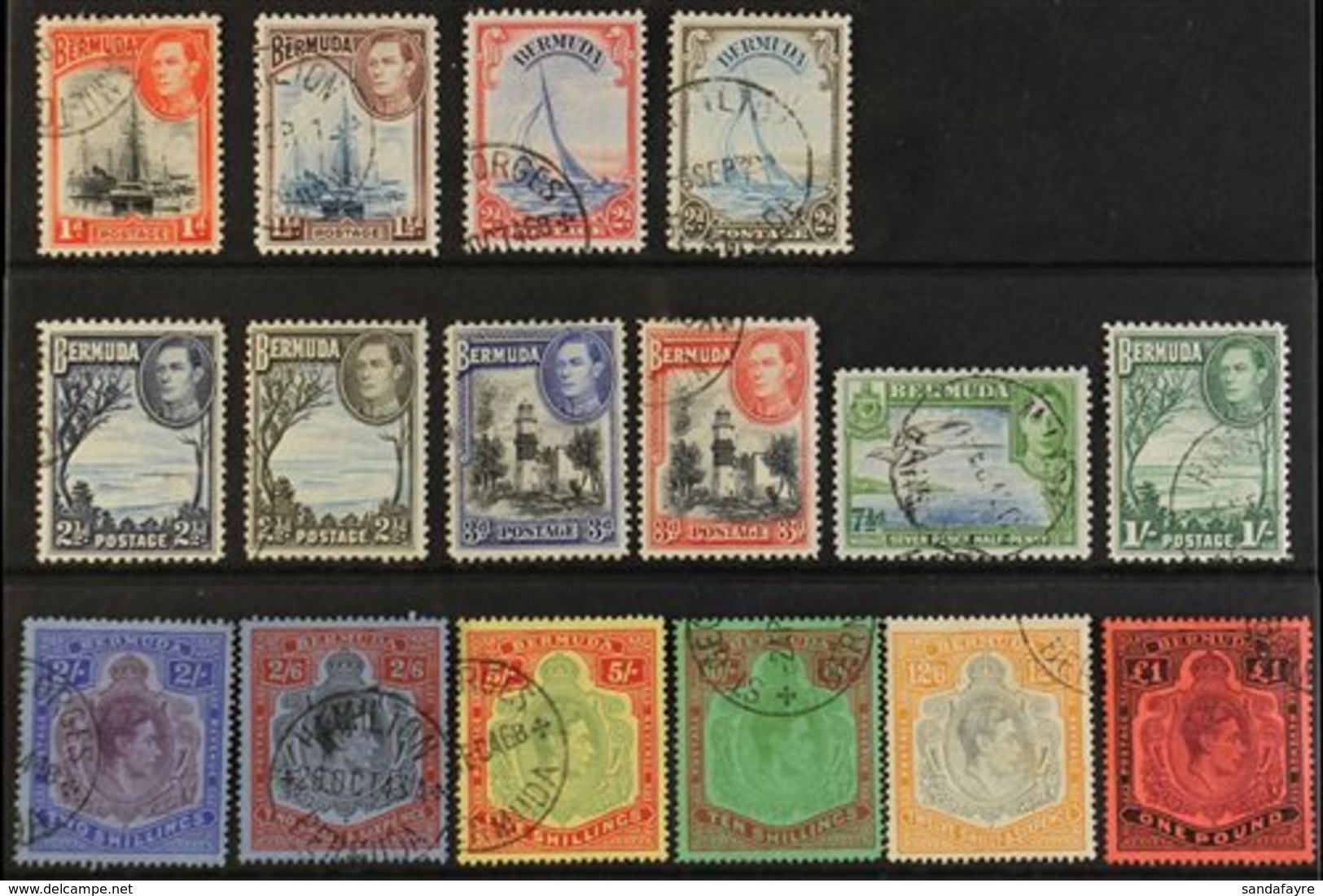 1938-53 Pictorial & Portrait Definitive "Basic" Set, SG 110/21d, Fine Used (16 Stamps) For More Images, Please Visit Htt - Bermudes