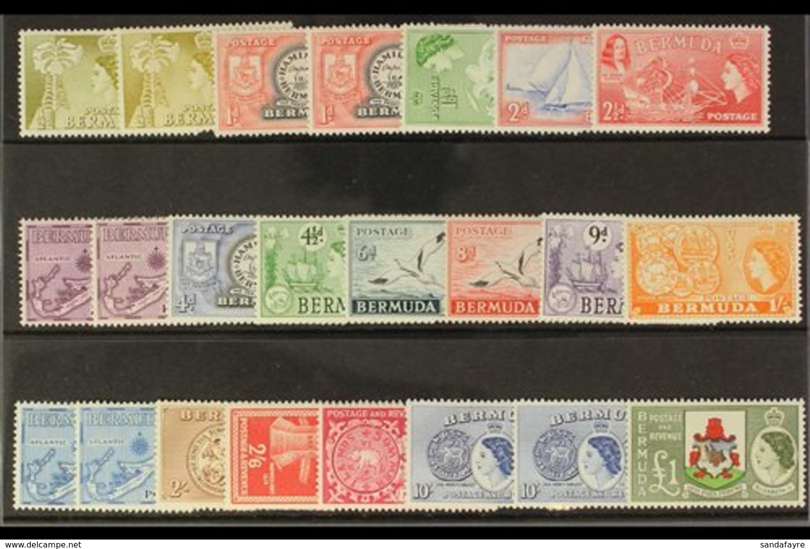 1953-62 Pictorial Definitive Set (SG 135/50) Plus Most Additional Listed Shade & Type Variants, Very Fine Lightly Hinged - Bermuda