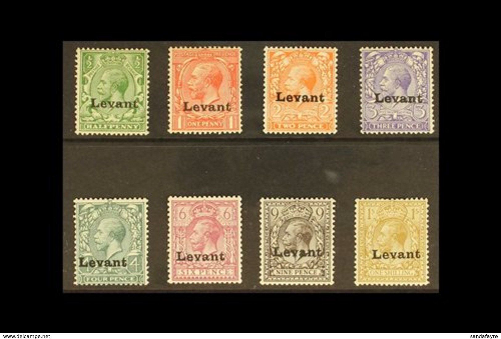 SALONICA - BRITISH FIELD OFFICE. 1916 "Levant" Overprinted Set Complete, SG S1/S8, Very Fine Mint, The 9d And 1s Values  - Levant Britannique