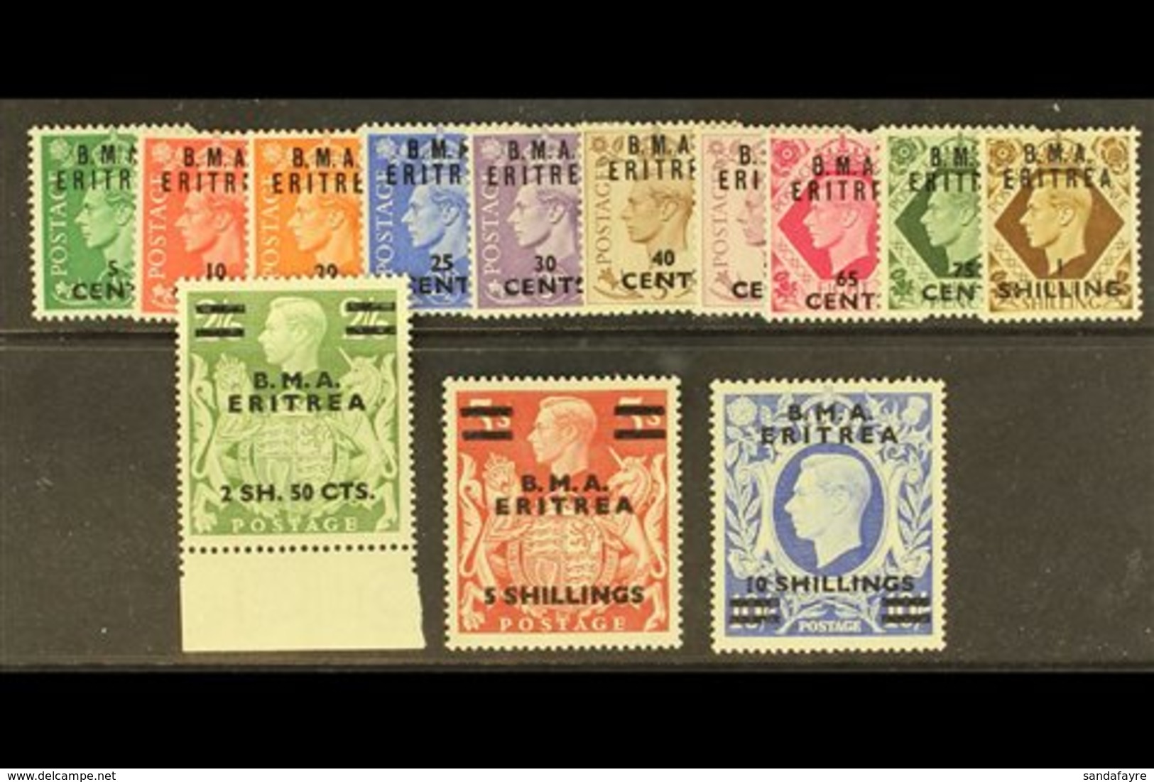 ERITREA 1948 B.M.A. Surcharge Set Complete, SG E1/12, Very Fine Never Hinged Mint. (13 Stamps) For More Images, Please V - Italienisch Ost-Afrika