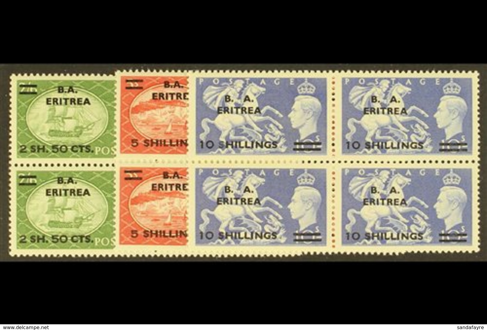ERITREA 1951 2s50 - 10s Festival  High Val Surcharges, SG E30/32, In Never Hinged Mint Blocks Of 4. (12 Stamps) For More - Italian Eastern Africa