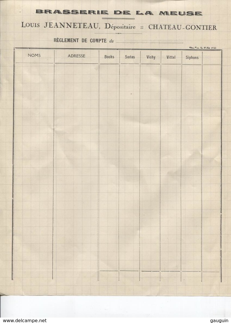 BRASSERIE De La MEUSE - Louis JEANNETEAU - Dépositaire - CHATEAU-GONTIER - Alimentaire