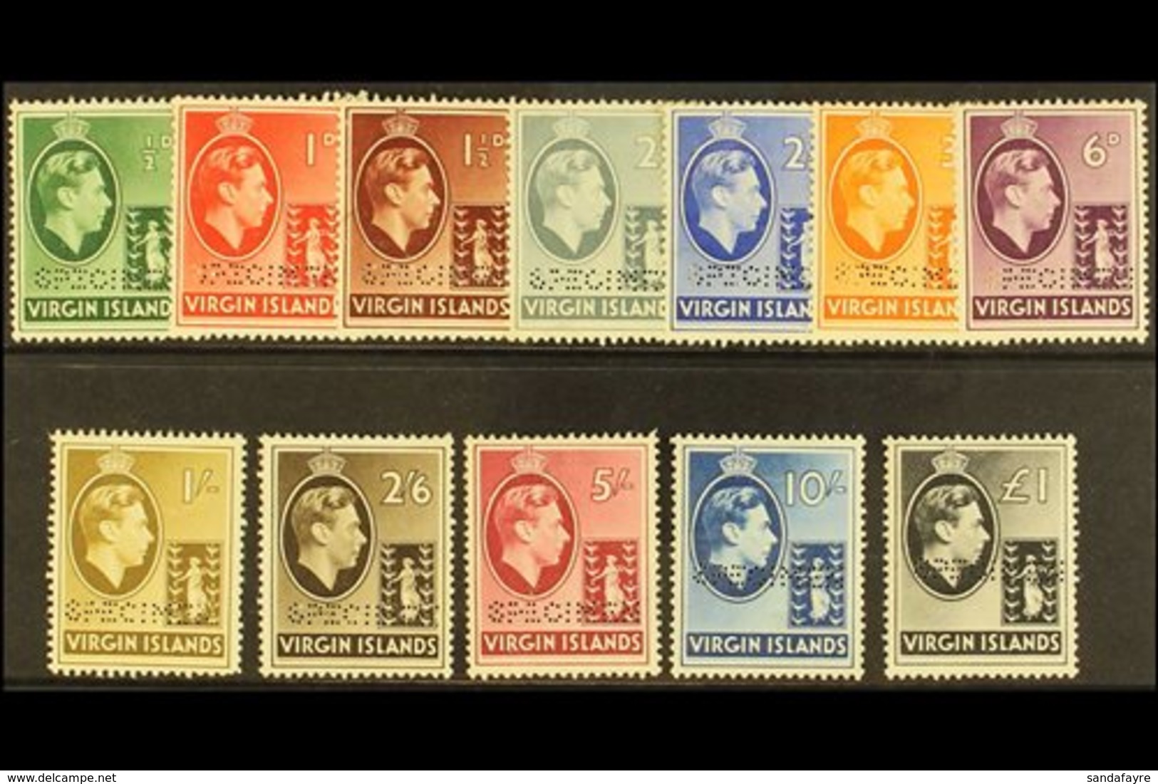 1938 Geo VI Set Complete, Perforated "Specimen", SG 110s/121s, Very Fine Mint, Part Og. (12 Stamps) For More Images, Ple - Britse Maagdeneilanden