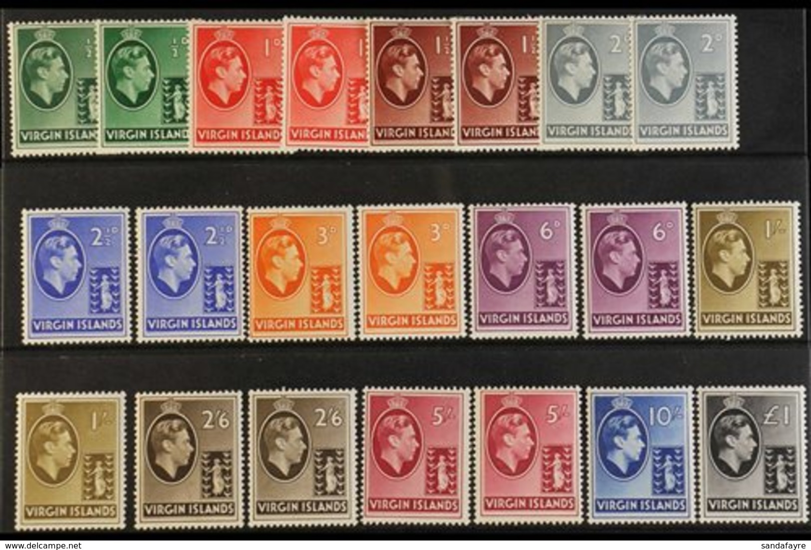 1938-47 Definitive Set Complete With ALL Paper Variants, SG 110/21, Very Fine Mint, A Few Are Never Hinged (22 Stamps) F - Iles Vièrges Britanniques