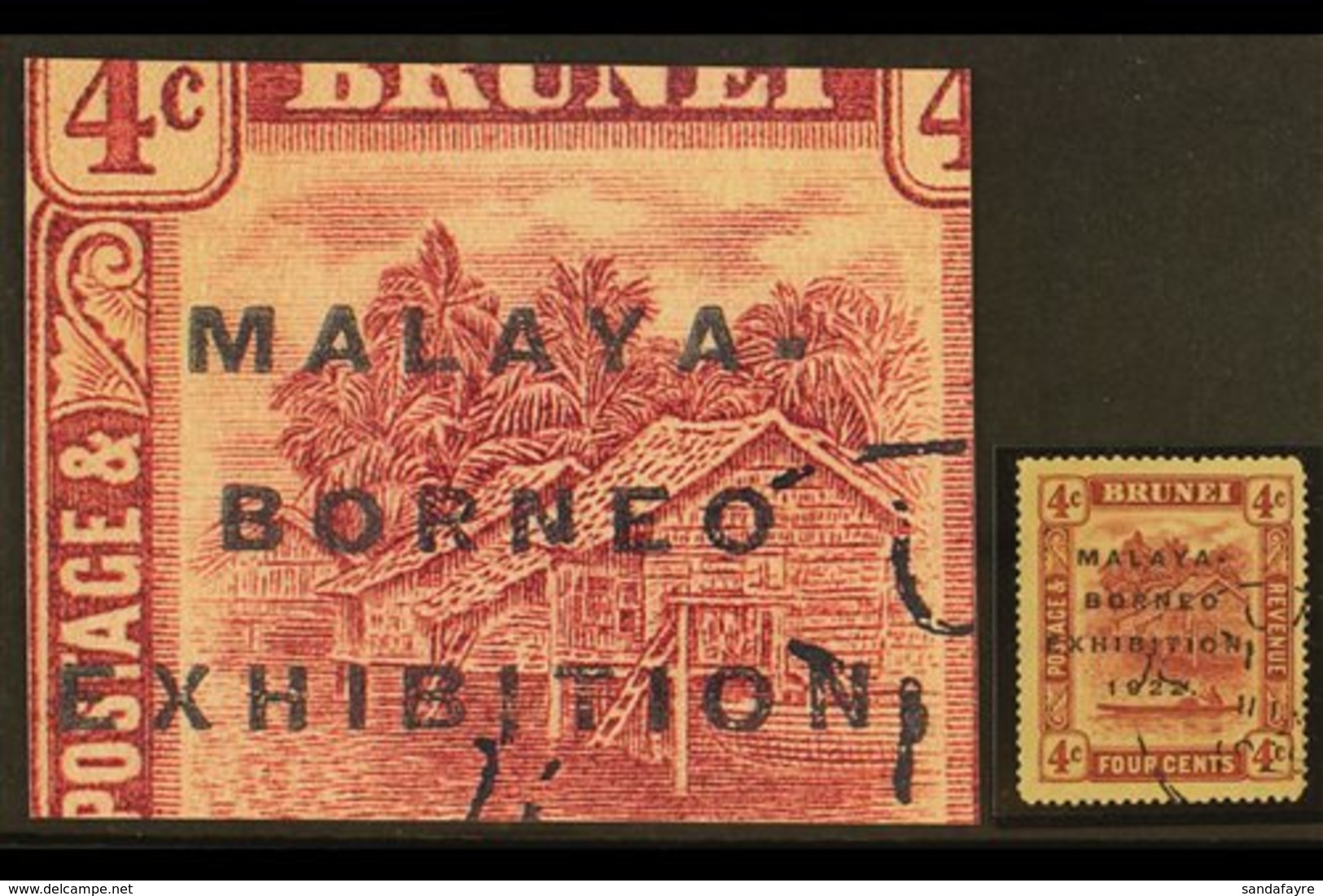 1922 4c Claret Malaya-Borneo Exhibition With Broken "N" Variety, SG 54c, Fine Used. For More Images, Please Visit Http:/ - Brunei (...-1984)