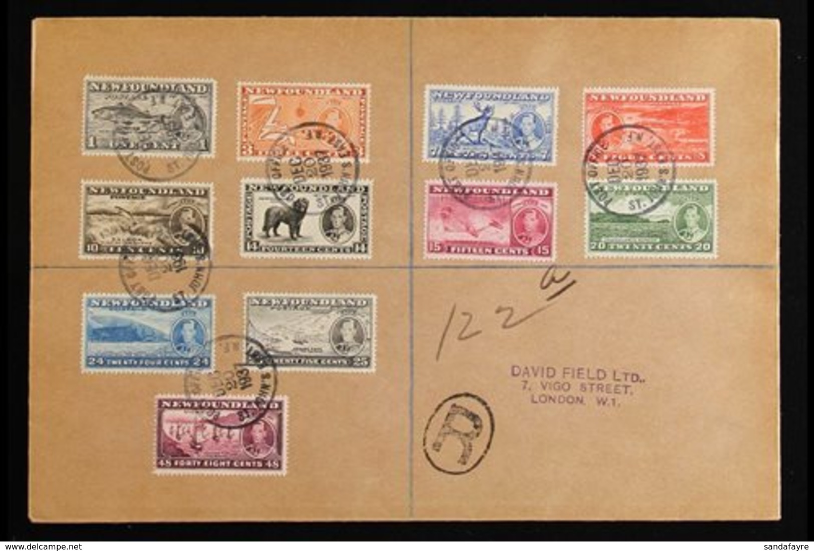 1937 Long Coronation Complete Set Of 11, SG 257/267, On Registered Cover To London, Tied By "POST OFFICE / ST. JOHN'S EA - Andere & Zonder Classificatie