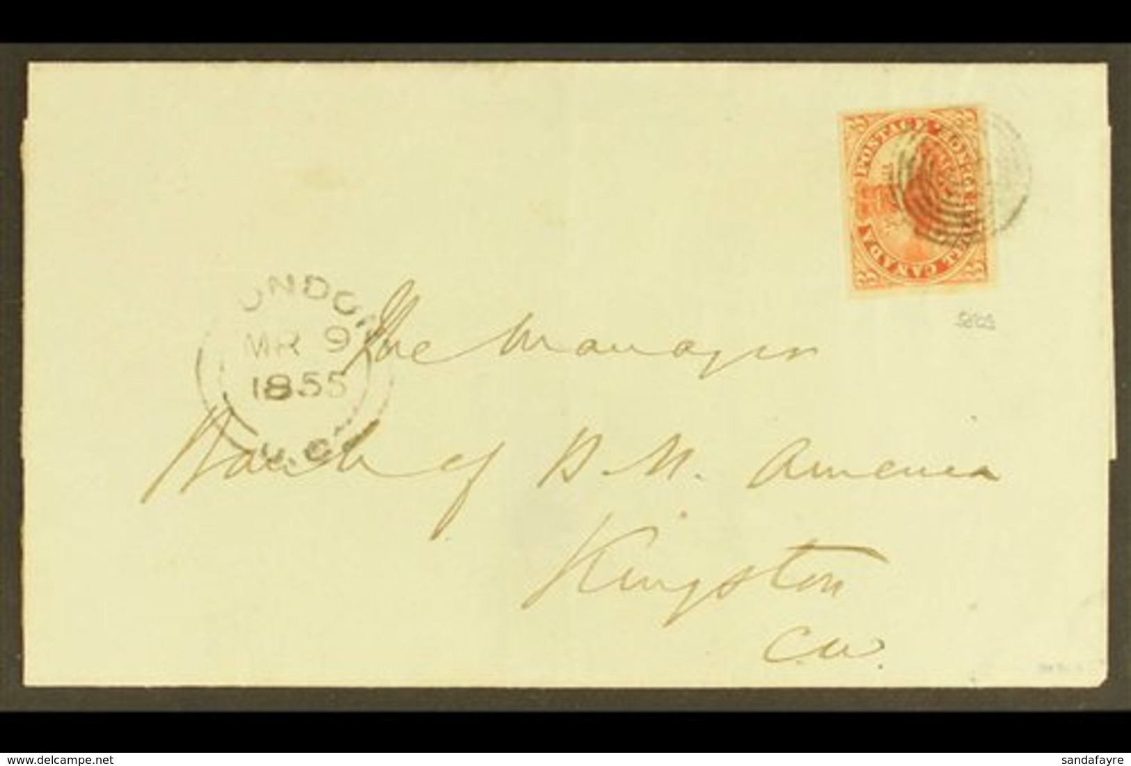 1852 3D BEAVER ON LOVELY COVER. 1855 (9 Mar) Entire Wrapper From London (Ontario) To Kingston (Ontario) Bearing A Very F - Otros & Sin Clasificación