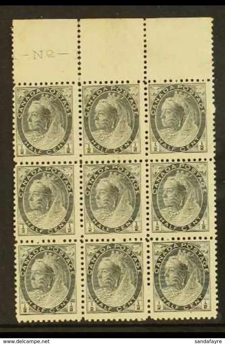 1898-1902 ½c Black, SG 150, Marginal Block Of 9, Mint With Gum Faults, Nice QV Multiple Nevertheless (9 Stamps) For More - Otros & Sin Clasificación