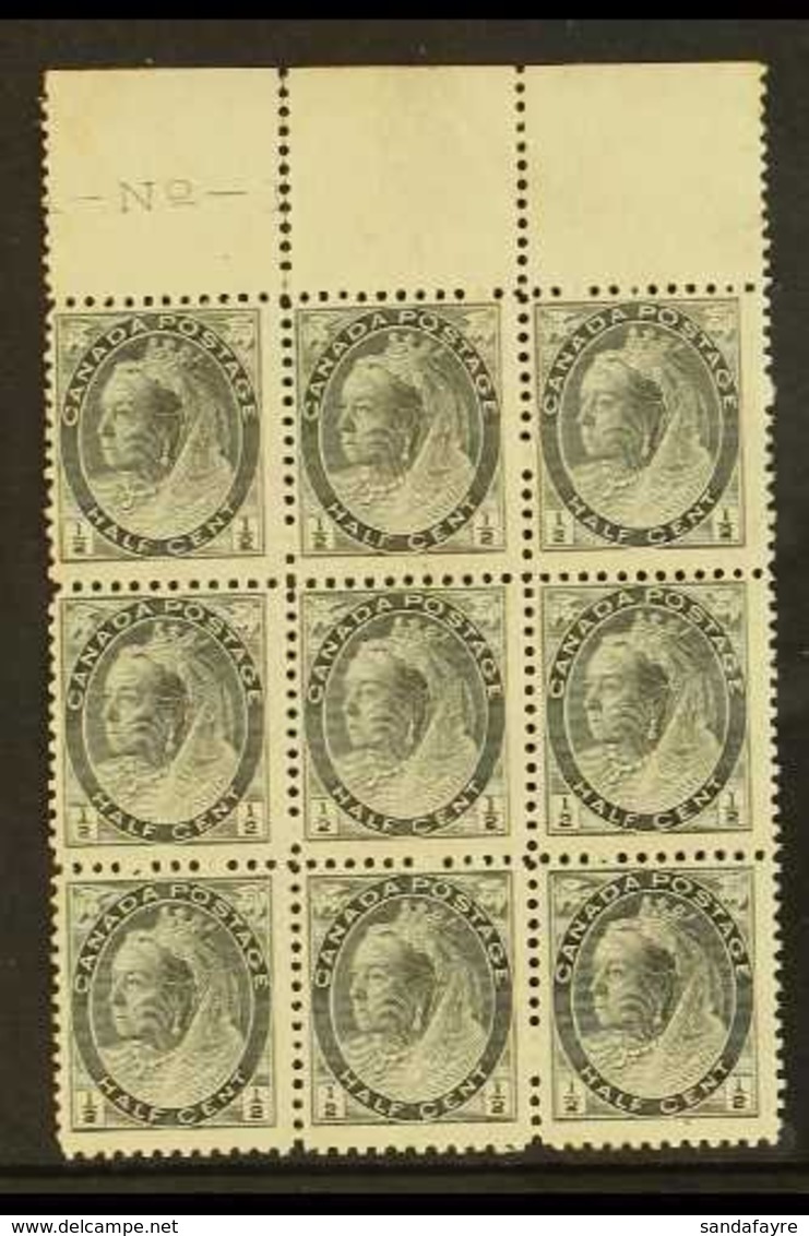1898-1902 ½c Black, SG 150, Marginal Block Of 9, Mint With Gum Faults, Nice QV Multiple Nevertheless (9 Stamps) For More - Andere & Zonder Classificatie